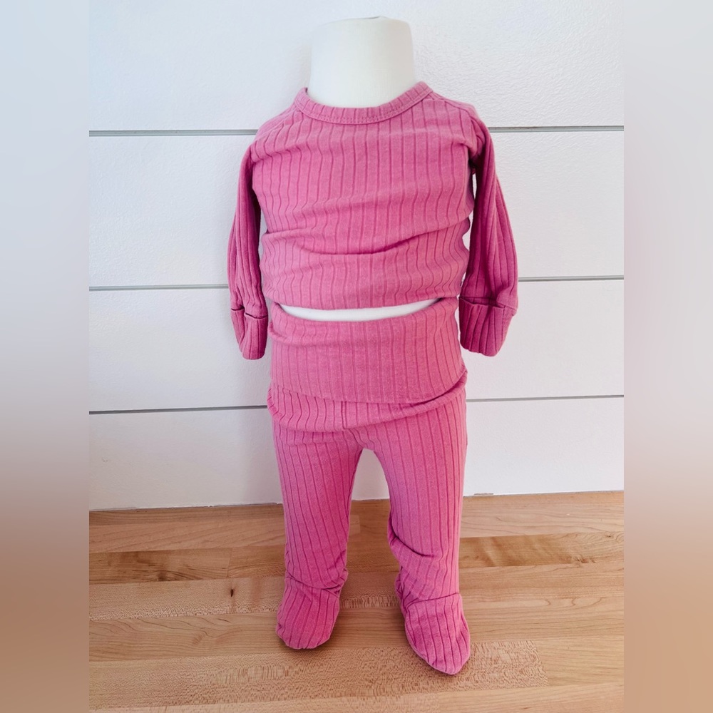 Little One Shop Pink Ribbed Footed 2 piece set
